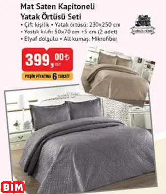 CASİLDA HOME MAT SATEN KAPİTONELİ YATAK ÖRTÜSÜ SETİ